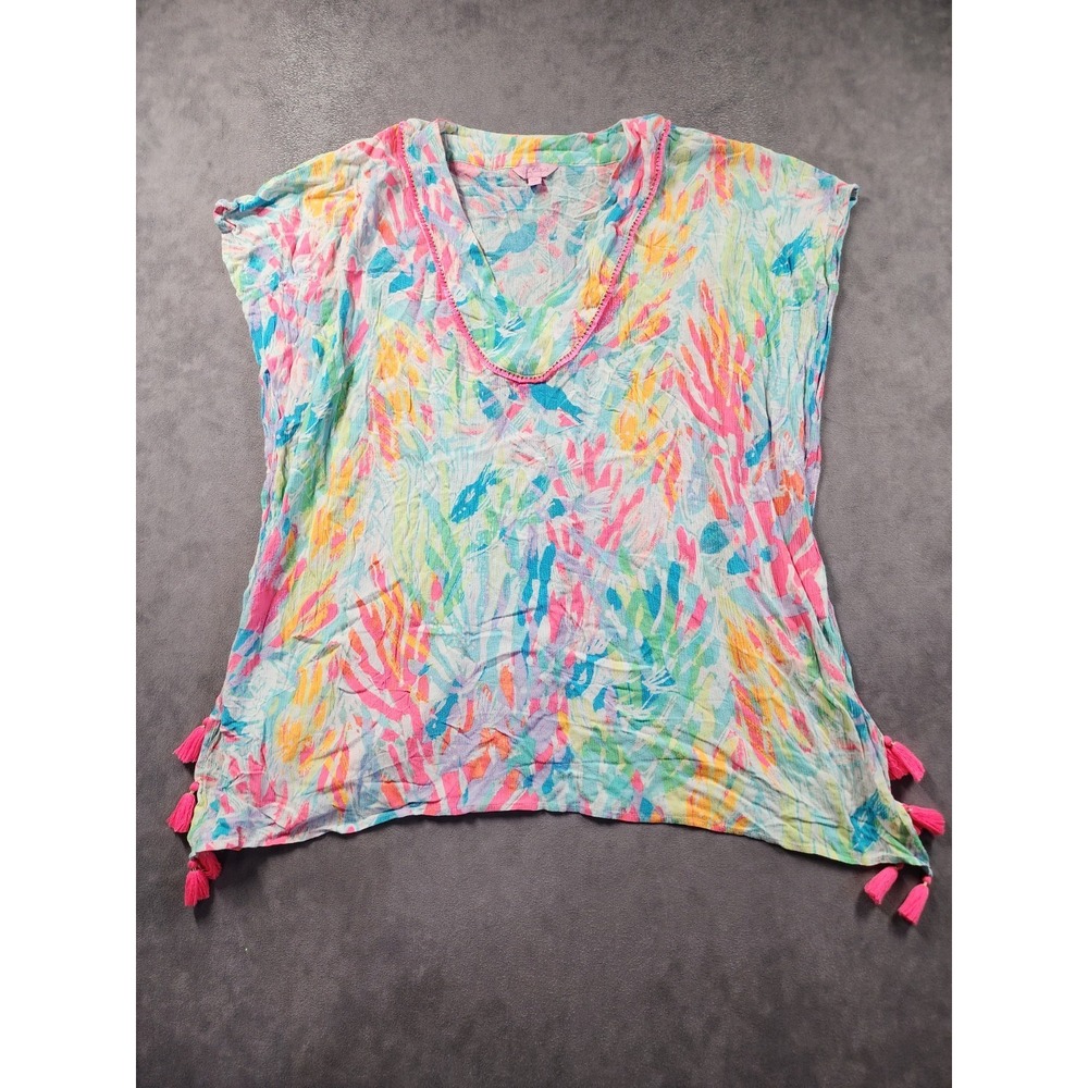 Lilly Pulitzer El Bravo Way Cover Up Mini Dress Women's S/M Pink Blue Abstract